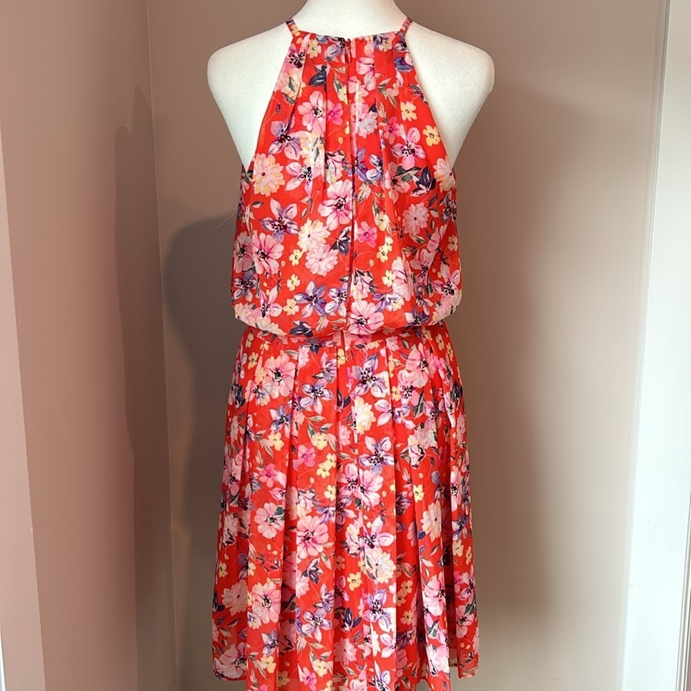 Beautiful NWOT Eliza J floral print, pleated halter dress Size 4 - Picture 5 of 7